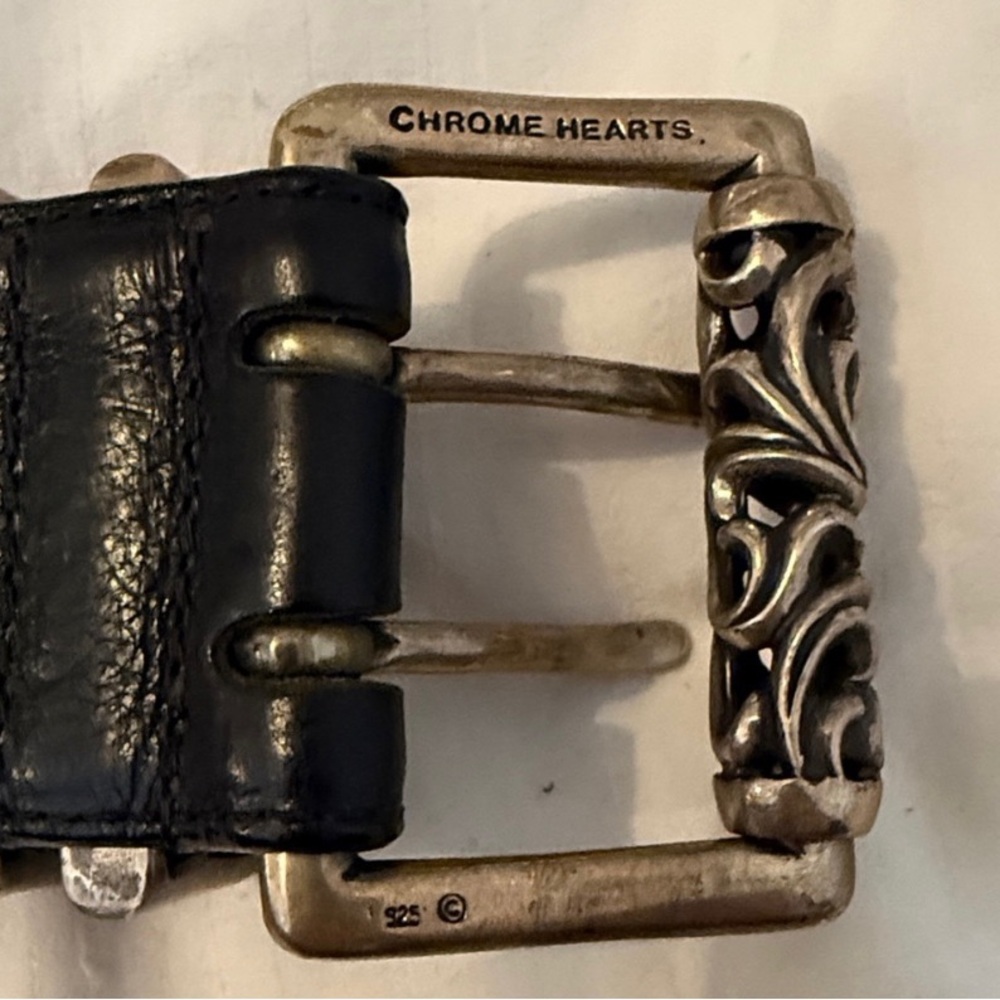 Chrome Hearts Black Leather Roller  Belt with Silver Buckle Brand new 36 waist